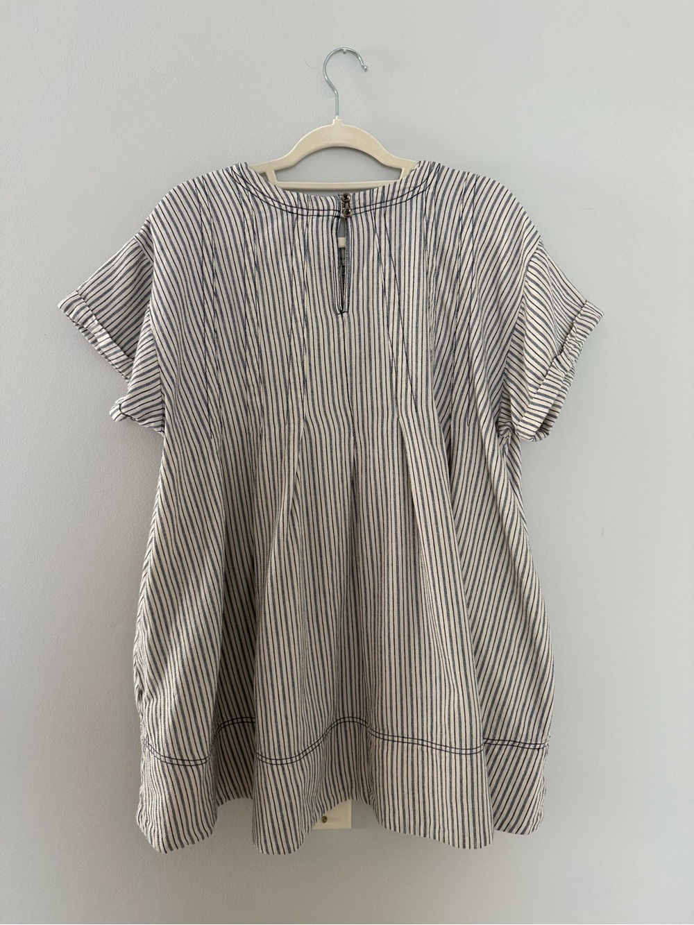 Pilcro Anthropologie Striped Cotton Swing Tunic Dress Blue Cream Size L - Picture 6 of 10